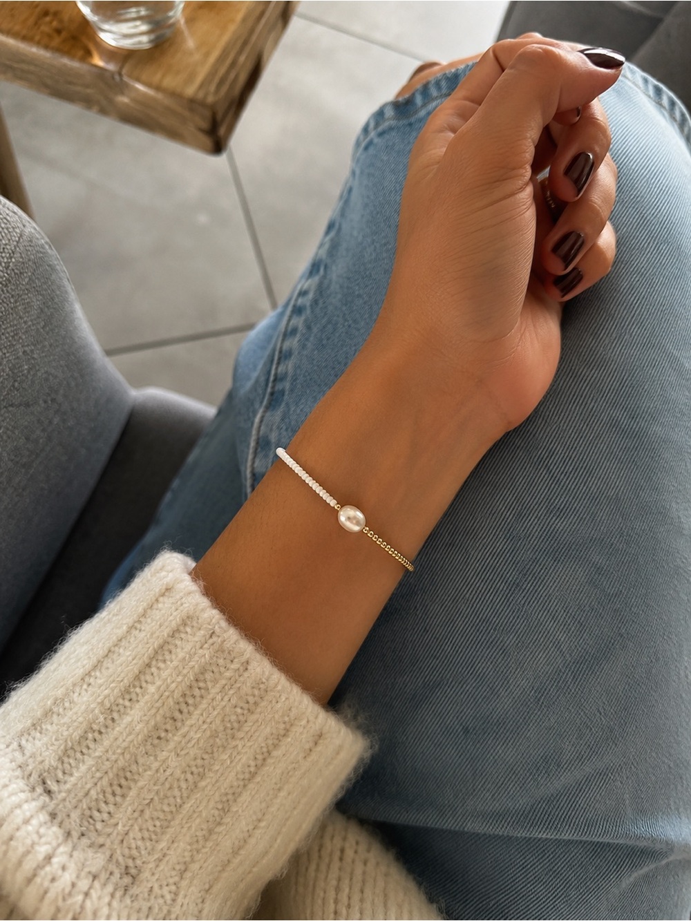 Two-Tone Pearl Station Bracelet — White and Gold